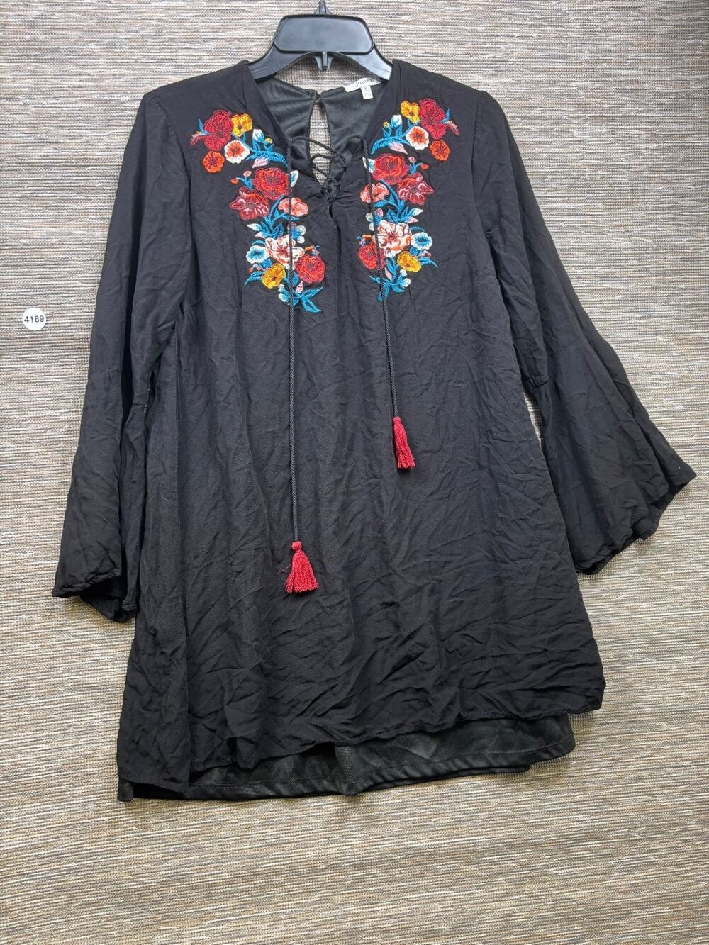 Jodifl Blouse Womens Size S Black Embroidered Floral Boho Whimsigoth Date Night